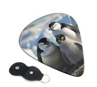 Penguin Parents and Chicks Antarctica Large Guitar Picks 6 Pcs, 0.71mm Thickness Celluloid Plectrum with Leather Picks Holder, Personalized Guitar Pick for Bass Electric Acoustic Guitars Lovers Gift