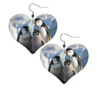 Penguin Parents and Chicks Antarctica Large Leather Earrings Dangle Drop for Women Lightweight Heart Dangle Earrings Jewelry Fashion Pendant and Valentine Birthday Party Gift