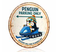 "Penguin Parking Only - Violators Will Have To Waddle Off" Whimsical Winter Metal Aluminum Sign Wall Decor for Playroom, Kids Room, Living Room, Nursery, Porch - 8x8 Inches Playful Decor (26035)