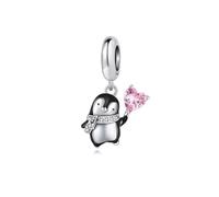 Penguin Pink Heart Dangle Charm 925 Silver Compatible with Pandora Charms, silver chain Bracelet, Trollbeads, Chamilia and Biagi.…