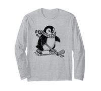 Penguin Playing Hockey Cute Winter Sports and Animal Retro Long Sleeve T-Shirt