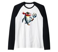 Penguin Playing Soccer with Red Scarf Raglan Baseball Tee