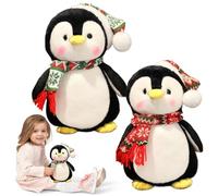 Penguin Plush, Cute Stuffed Animal Plushie Doll with Hat and Scarf, Realistic Plush Pillows for Home Christmas Party Ornament Gift Toy