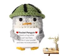 Penguin - Positive Crochet 4" with Encouragement Card, Office Mate Penguin Hand Knitted Mental Health Gift for Coworkers | for Bib