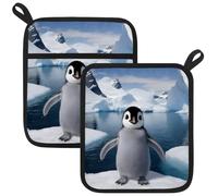 Penguin Pot Holders, Oven Mitts Heat Resistant Hot Pads with Pockets, Non Slip Pot Holder for Kitchen Baking and Cooking| 21.5 x 24.5cm | Polyester-Cotton Interior Lining