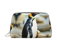 Penguin Print Premium Leather Toiletry Travel Pouch with Waterproof Portable Pouch Open Flat Makeup Bag