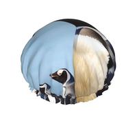 Penguin Print Printed Double-Layer Waterproof Shower Cap - Reusable Spa & Face Mask Bathing Hat for Travel, Home Care & Beauty Routine
