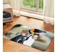Penguin print PU Leather Feeding Mat for Dogs Cats Pet Food Mat Absorbent Non-Slip Rubber Bottom