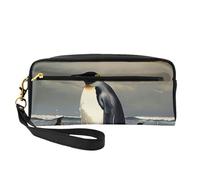 Penguin Printed Leather Makeup Bags with Wrist Strap Portable Travel Toiletry Bag Cosmetic Organizer Bag for Women