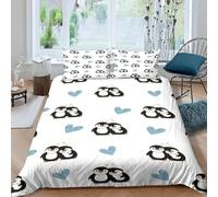 Penguin Printed Single Duvet Cover Set Couples Theme Bedding Set Ultrasoft Microfiber Quilt Cover 135x200 cm with Zipper and 2 Pillowcases for Single Bed C.1469