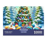 Penguin Recycled Cardboard Challenging Jigsaw Puzzle for Adults 1000 Pc Decoration Penguins by Christmas Tree Classic Brainteasing Educational Games Retirement Life Pastime Goodies Ages 12+ 52x38cm/10