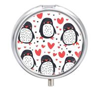 Penguin Red Heart Pill Case Box with 3 Compartment Medicine Vitamin Organizer for Purse Pocket 5x5cm