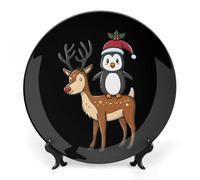 Penguin Reindeer Christmas Personalized Bone China Decorative Plate Ceramic Decorative Plates with Display Stand for Home Office Decor