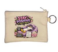 Penguin Relaxing with Positive Message Key Chain Coin Purse Beige