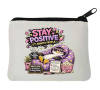 Penguin Relaxing with Positive Message Neoprene Coin Purse Pouch 10x11cm White
