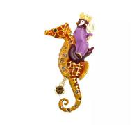 Penguin Ride Seahorse Pendant Brooches Pin Multicolor Enamel Crystal Party Pin-Purple