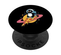 Penguin Riding Pizza Through Space Fun PopSockets Adhesive PopGrip