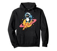 Penguin Riding Pizza Through Space Fun Pullover Hoodie