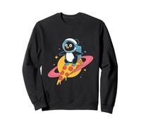 Penguin Riding Pizza Through Space Fun Sweatshirt
