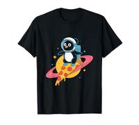 Penguin Riding Pizza Through Space Fun T-Shirt