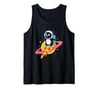 Penguin Riding Pizza Through Space Fun Tank Top