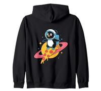 Penguin Riding Pizza Through Space Fun Zip Hoodie
