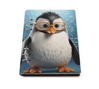 Penguin Ring Notebook with Glasses Refillable Notebook A5 PU Leather Loose Leaf Waterproof Lined Paper Great for Personal and Professional Use