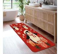 Penguin Runner Rug, Christmas Festive Snowflake Gift Xmas Red Non-Slip Home Floor Rectangle Print Carpet for Kitchen Entryway Bathroom Doorway Decor 2x6 Ft