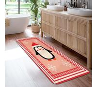 Penguin Runner Rug, Winter Festive Snowflake Hat Winter Red Non-Slip Carpets Fade Resistant Home Aesthetic for Kitchen Entryway Laundry Hallway Decor 2x6 Ft
