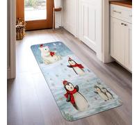 Penguin Runner Rug, Winter Playful Polar Bear Snowflake Winter Blue Non-Slip Home Indoor Pattern Carpets Non Shedding for Kitchen Bedside Entryway Hallway Decor 2x5 Ft