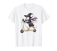 Penguin Scooter Witch Halloween Kids Mens Womens T-Shirt
