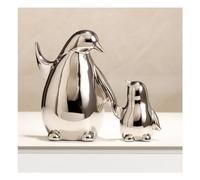 Penguin Sculptures, Family Decoration Statue, Modern Decoration Figurines Living Room, Animal Sculpture, Bedroom, Office Articles, Penguin Decor, Ceramic,Set White silver