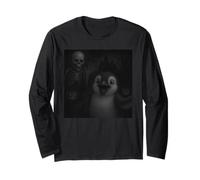 Penguin Selfie with Skeleton Halloween Funny Long Sleeve T-Shirt