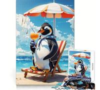 Penguin Sits on The Beach 1000 Piece Jigsaw Puzzles for Adults Jigsaw Brain Skill Warm Time Exact Edge (50x75cm)