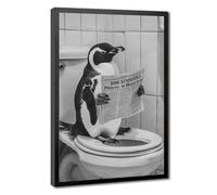 Penguin Sitting on The Toilet Reading A Newspaper - Bathroom Decoration Canvas Poster Bedroom Decor Landscape Office Room Decor Gift 8" L X 12" W