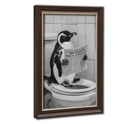 Penguin Sitting on The Toilet Reading A Newspaper - Bathroom Decoration Canvas Poster Wall Art Decor Print Picture Paintings for Living Room Bedroom Decoration 24" L X 36" W