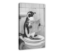 Penguin Sitting on The Toilet Reading A Newspaper - Bathroom Decoration Canvas Poster Wall Art Decor Print Picture Paintings for Living Room Bedroom Decoration 16" L X 24" W
