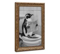 Penguin Sitting on The Toilet Reading A Newspaper - Bathroom Decoration Canvas Poster Wall Art Decor Print Picture Paintings for Living Room Bedroom Decoration 12" L X 18" W