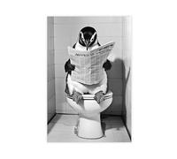 Penguin Sitting on The Toilet Reading Newspaper, Funny Bathroom Wall Art, Retro Animals, Toilet Humor Print, Cute Penguin, Ai Art-1