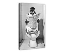 Penguin Sitting on The Toilet Reading Newspaper, Funny Bathroom Wall Art, Retro Animals, Toilet Humor Print, Cute Penguin, Ai Art-1