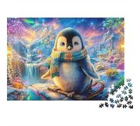 Penguin Sledding in A Snowy Valley 1000-Piece Jigsaw Puzzle Cute Penguin Brainteasing Challenge for All Ages 52x38cm/1000pcs