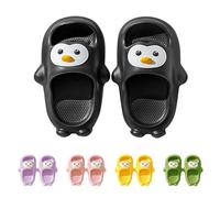 Penguin Slides for Men Women, Novelty Cute Cartoon Print Cloud Slippers, Anti-Slip Quick Dry Penguin Sliders, Soft Comfy Open Toe Bathroom Shower Slippers with Cushioned Thick Sole Black