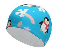 Penguin Snow Rainbow Swim Cap High Elasticity Anti Slip Waterproof Comfortable Swim Hat Bathing Cap for Men Women
