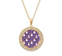 Penguin Snowflake Purple Polka Dot Round Pendant Necklace Diamond Edging Brilliant Personalized Jewelry Gifts for Women Golden-style