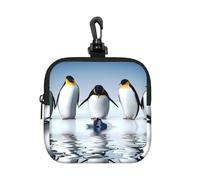 Penguin Square Zipper Pouch with All-Over Print,Waterproof Rubber-Fabric, Lightweight Durable Small Organizer Bag for Coins, Cards, Keys