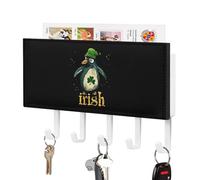 Penguin St Patricks Day Irish Cute Key Holder for Wall with 5 Hooks Letter Coat Rack Home Decor 4.3 × 7.1 Inch