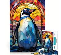 Penguin Stained Glass Adult Jigsaw Puzzles 1000 Pieces Mind Exercise Toy Calming Play Design Assembly Amazing Present (50x75cm)