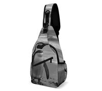 Penguin Standing on The Beach Chest Bag Small Cross Body Purses Fashion Full Printed Chest Bag Adjustable Chest Pack