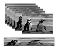 Penguin Standing on The Beach Table Runner and Placemats of 6 Washable Heat Resistant Place Mats with Table Runner Vintage Holiday Table Mat Set for Holiday Party Kitchen Dining Deco