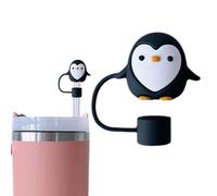 Penguin Straw Cover for Stanley 40&30 Oz Cup, 10mm Silicone Straw Covers Cap for Stanley Cup Accessories, Cute Straw Topper for Tumblers, Straw Cap Stopper for Reusable Straws Tip Lids (Black)